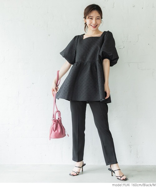 coca（coca）（コカ）の「＼新色登場／エンボススクエアブラウス（シャツ/ブラウス・レディース・ブラック/アイボリー/ライトグリーン・M/L）」の4枚目の写真