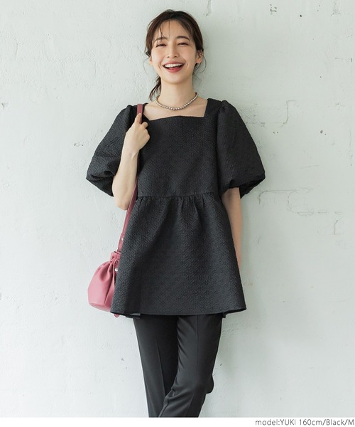 coca（coca）（コカ）の「＼新色登場／エンボススクエアブラウス（シャツ/ブラウス・レディース・ブラック/アイボリー/ライトグリーン・M/L）」の6枚目の写真