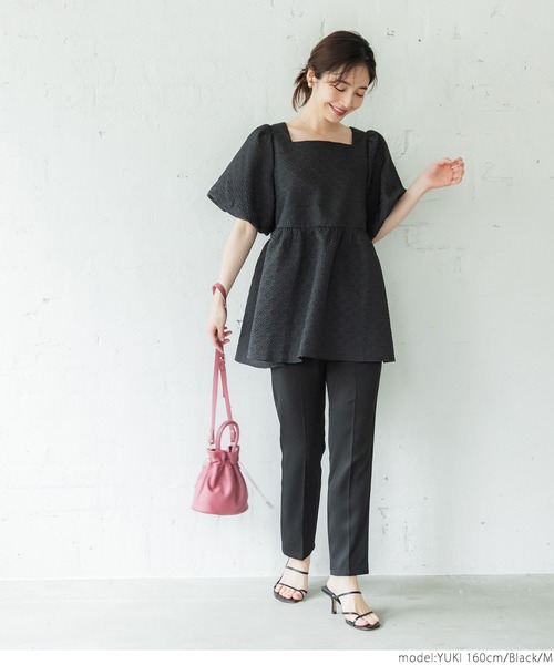 coca（coca）（コカ）の「＼新色登場／エンボススクエアブラウス（シャツ/ブラウス・レディース・ブラック/アイボリー/ライトグリーン・M/L）」の8枚目の写真