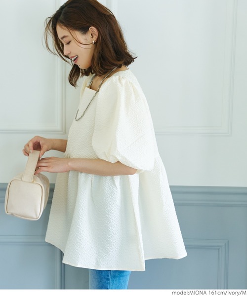 coca（coca）（コカ）の「＼新色登場／エンボススクエアブラウス（シャツ/ブラウス・レディース・ブラック/アイボリー/ライトグリーン・M/L）」の14枚目の写真