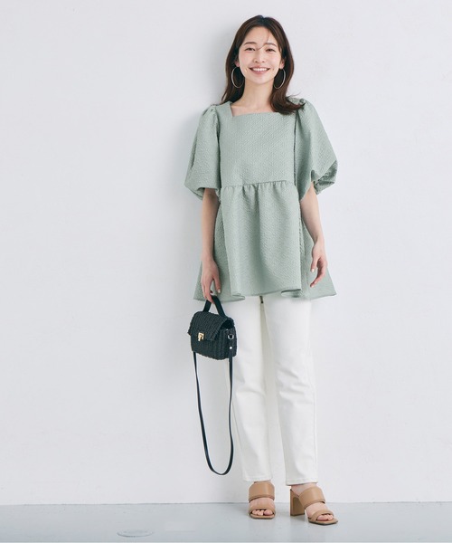 coca（coca）（コカ）の「＼新色登場／エンボススクエアブラウス（シャツ/ブラウス・レディース・ブラック/アイボリー/ライトグリーン・M/L）」の17枚目の写真