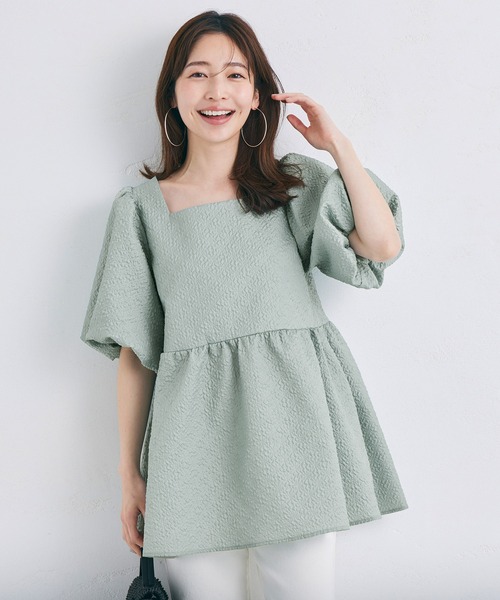 coca（coca）（コカ）の「＼新色登場／エンボススクエアブラウス（シャツ/ブラウス・レディース・ブラック/アイボリー/ライトグリーン・M/L）」の20枚目の写真