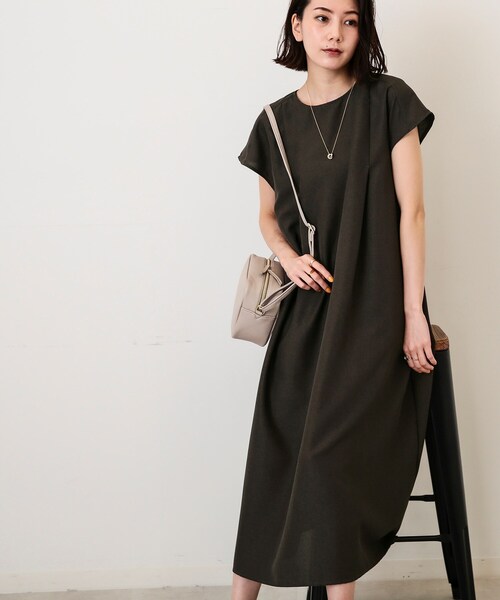DRESKIP(ドレスキップ)の「◆麻調フレンチタックワンピース(ワンピース・レディース・グレー系その他/オレンジ/ブラック・03/02)」の3枚目の写真
