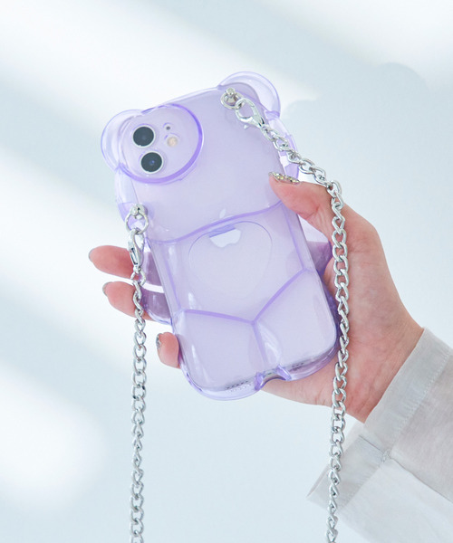 macaroni edge（マカロニエッジ）の「〈macaroni edge/マカロニエッジ〉クマのダイカットクリアチェーン付きiPhoneケース(iphone11/12/12pro/13/13pro)（スマホケース/カバー・レディース・ホワイト/ブラック/パープル・iPhone 12/iPhone 13/iPhone 13 Pro/iPhone 12 Pro/iPhone 11）」の3枚目の写真
