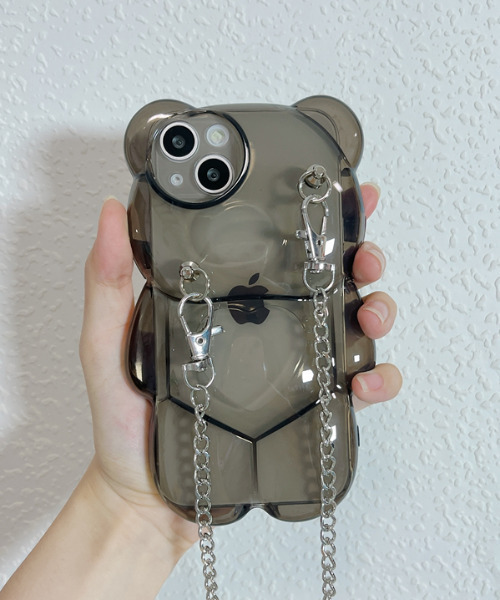 macaroni edge（マカロニエッジ）の「〈macaroni edge/マカロニエッジ〉クマのダイカットクリアチェーン付きiPhoneケース(iphone11/12/12pro/13/13pro)（スマホケース/カバー・レディース・ホワイト/ブラック/パープル・iPhone 12/iPhone 13/iPhone 13 Pro/iPhone 12 Pro/iPhone 11）」の6枚目の写真