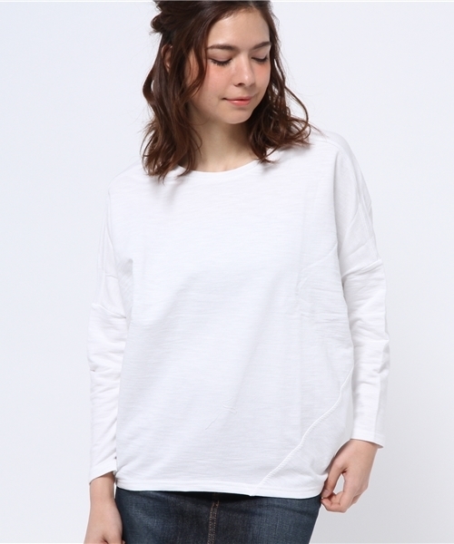 WHO'S WHO gallery（フーズフーギャラリー）の「【SMOOZZYS】切替デザインTEE（Tシャツ/カットソー・レディース・ホワイト/カーキ/ブラック/ライトグレー・FREE）」の2枚目の写真