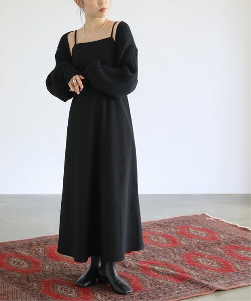 RAY CASSIN（レイカズン）の「リブボレロカーデ×キャミワンピースセット（ワンピース・レディース・ブラック/ブラウン/キナリ/パープル・FREE）」の5枚目の写真