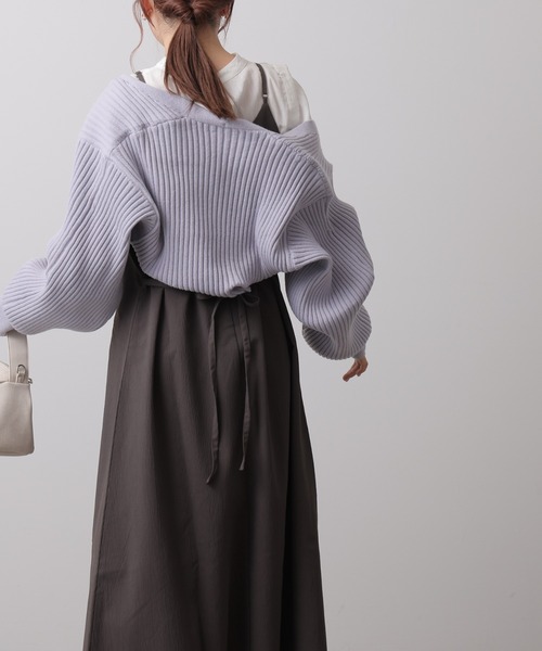 RAY CASSIN（レイカズン）の「リブボレロカーデ×キャミワンピースセット（ワンピース・レディース・ブラック/ブラウン/キナリ/パープル・FREE）」の4枚目の写真