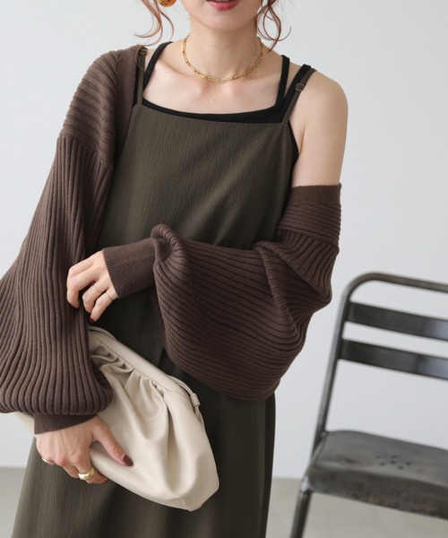 RAY CASSIN（レイカズン）の「リブボレロカーデ×キャミワンピースセット（ワンピース・レディース・ブラック/ブラウン/キナリ/パープル・FREE）」の20枚目の写真