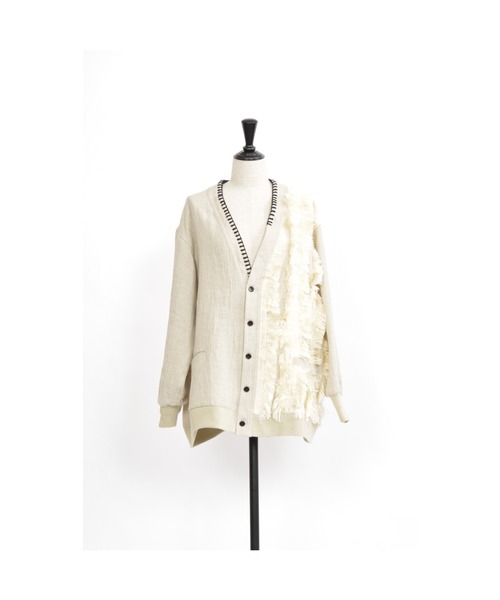 gomme（ゴム）の「Li/Wツイル　ロングスリーブカーディガン（カーディガン/ボレロ・レディース・ブラック/キナリ・MEDIUM）」の8枚目の写真