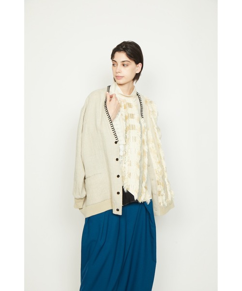 gomme（ゴム）の「Li/Wツイル　ロングスリーブカーディガン（カーディガン/ボレロ・レディース・ブラック/キナリ・MEDIUM）」の15枚目の写真