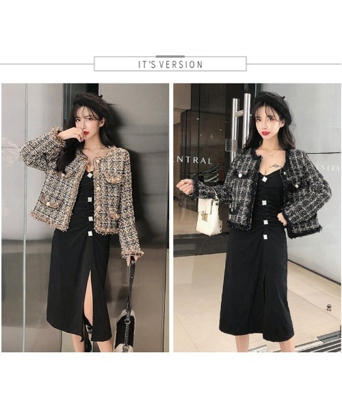 おしゃれスタ(オシャレスタ)の「お嬢様風格子柄ツイードボタンジャケット(その他アウター・レディース・ブラック/ホワイト・S/M/L/XL)」の13枚目の写真