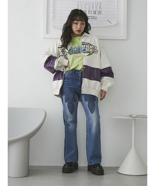 jouetie（ジュエティ）の「ヴィンテージライクレーシングジャケット（ブルゾン・レディース・ブラック/オフホワイト/グリーン・MEDIUM）」の10枚目の写真