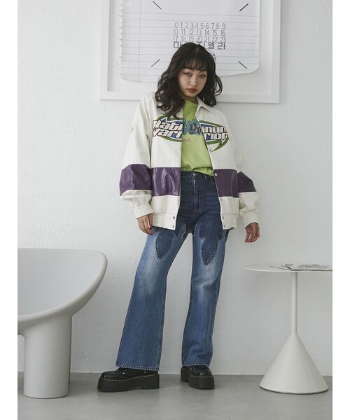 jouetie（ジュエティ）の「ヴィンテージライクレーシングジャケット（ブルゾン・レディース・ブラック/オフホワイト/グリーン・MEDIUM）」の11枚目の写真