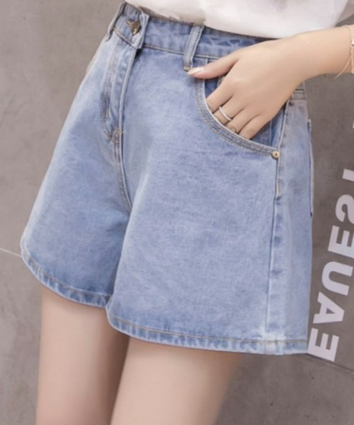 Loueme（ルエム）の「Aラインデニムショートパンツ（デニムパンツ・レディース・ホワイト/ネイビー/ブラック/ライトブルー・M/L）」の10枚目の写真