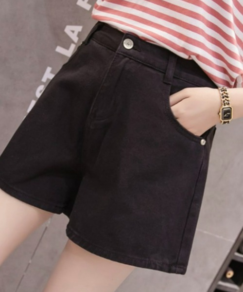 Loueme（ルエム）の「Aラインデニムショートパンツ（デニムパンツ・レディース・ホワイト/ネイビー/ブラック/ライトブルー・M/L）」の5枚目の写真