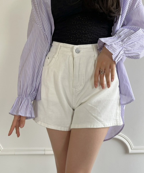 Loueme（ルエム）の「Aラインデニムショートパンツ（デニムパンツ・レディース・ホワイト/ネイビー/ブラック/ライトブルー・M/L）」の17枚目の写真