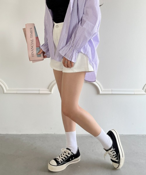 Loueme（ルエム）の「Aラインデニムショートパンツ（デニムパンツ・レディース・ホワイト/ネイビー/ブラック/ライトブルー・M/L）」の20枚目の写真