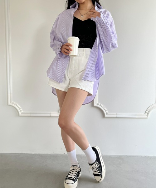 Loueme（ルエム）の「Aラインデニムショートパンツ（デニムパンツ・レディース・ホワイト/ネイビー/ブラック/ライトブルー・M/L）」の21枚目の写真