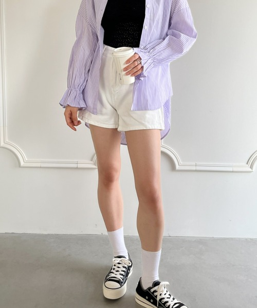 Loueme（ルエム）の「Aラインデニムショートパンツ（デニムパンツ・レディース・ホワイト/ネイビー/ブラック/ライトブルー・M/L）」の19枚目の写真