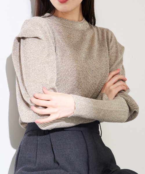 Solace(ソレイス)の「ラメニットホールオープントップス(ニット/セーター・レディース・ブラック/ベージュ/ライトグレー・FREE)」の3枚目の写真