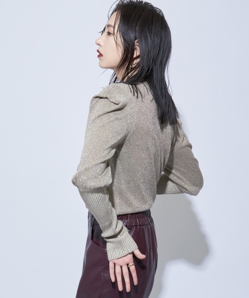 Solace(ソレイス)の「ラメニットホールオープントップス(ニット/セーター・レディース・ブラック/ベージュ/ライトグレー・FREE)」の5枚目の写真