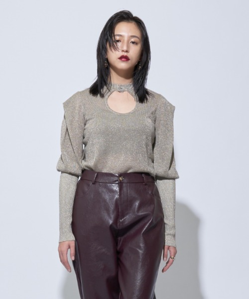 Solace(ソレイス)の「ラメニットホールオープントップス(ニット/セーター・レディース・ブラック/ベージュ/ライトグレー・FREE)」の13枚目の写真