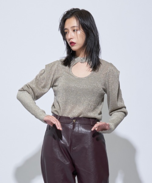 Solace(ソレイス)の「ラメニットホールオープントップス(ニット/セーター・レディース・ブラック/ベージュ/ライトグレー・FREE)」の12枚目の写真