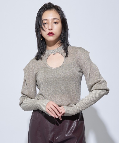 Solace(ソレイス)の「ラメニットホールオープントップス(ニット/セーター・レディース・ブラック/ベージュ/ライトグレー・FREE)」の10枚目の写真