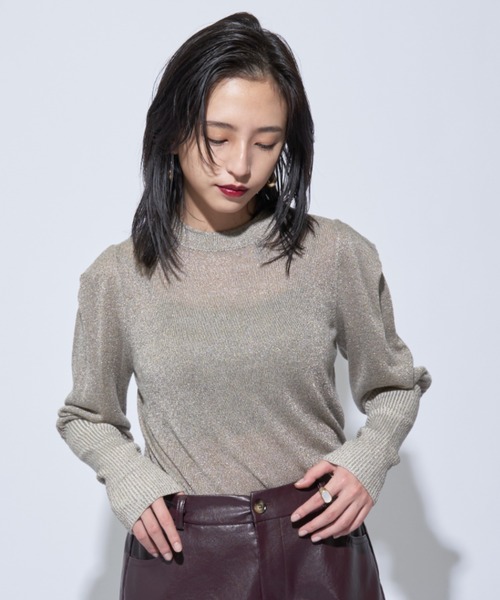 Solace(ソレイス)の「ラメニットホールオープントップス(ニット/セーター・レディース・ブラック/ベージュ/ライトグレー・FREE)」の8枚目の写真