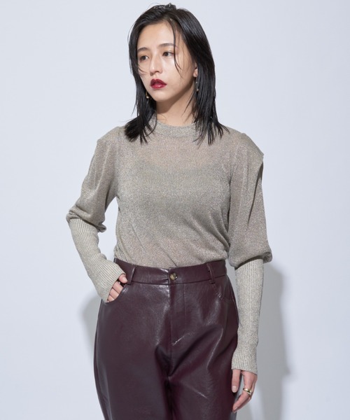 Solace(ソレイス)の「ラメニットホールオープントップス(ニット/セーター・レディース・ブラック/ベージュ/ライトグレー・FREE)」の7枚目の写真