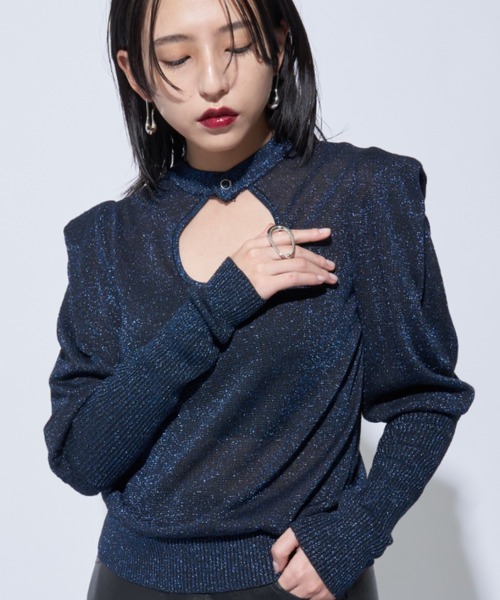 Solace(ソレイス)の「ラメニットホールオープントップス(ニット/セーター・レディース・ブラック/ベージュ/ライトグレー・FREE)」の17枚目の写真