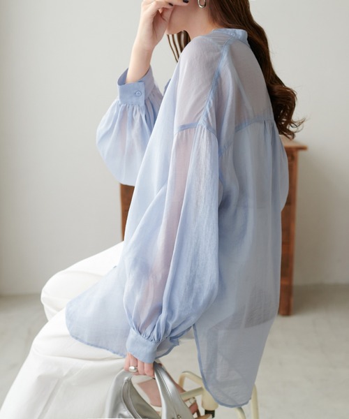 シアーバンドカラーシャツ