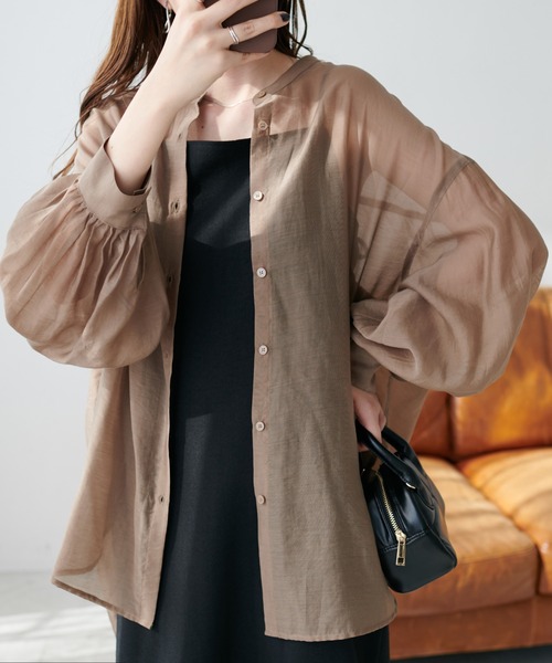 シアーバンドカラーシャツ