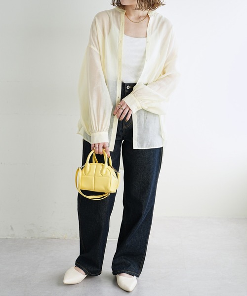 シアーバンドカラーシャツ