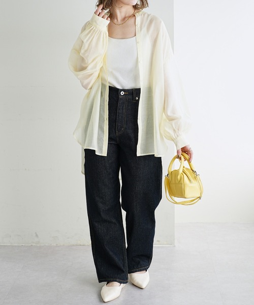 シアーバンドカラーシャツ