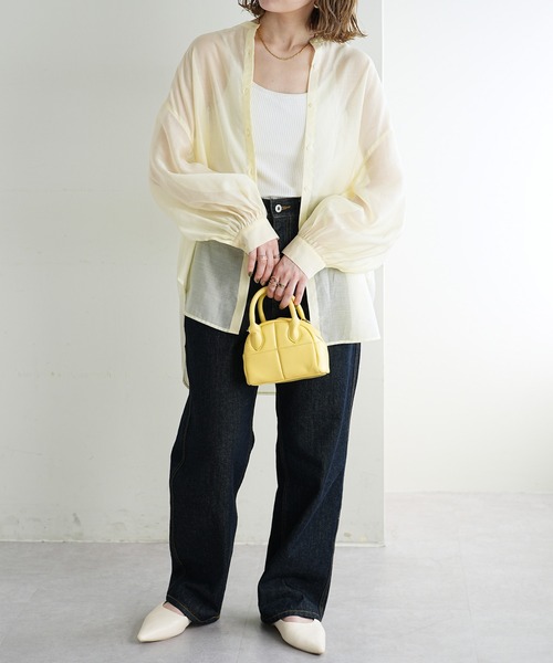 シアーバンドカラーシャツ