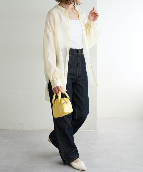 シアーバンドカラーシャツ