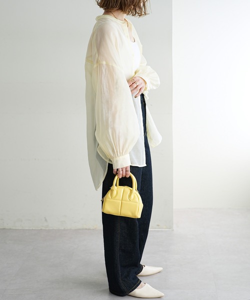 シアーバンドカラーシャツ