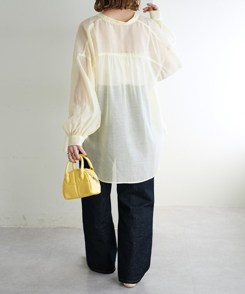 シアーバンドカラーシャツ