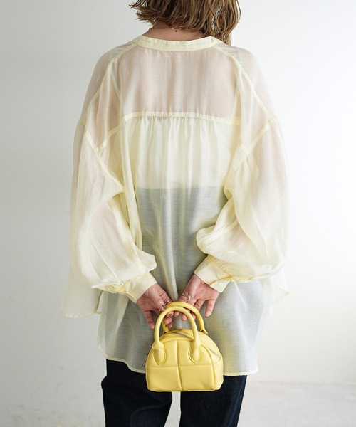 シアーバンドカラーシャツ