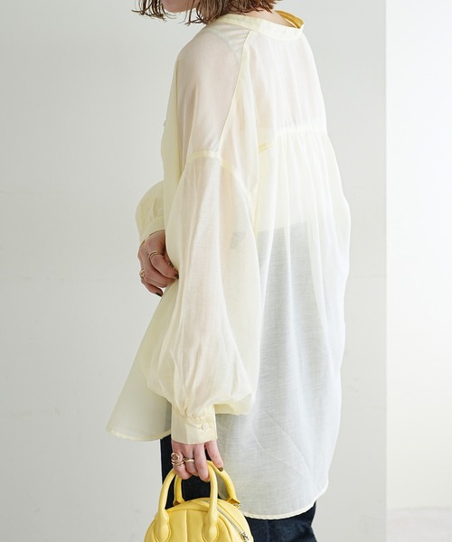 シアーバンドカラーシャツ