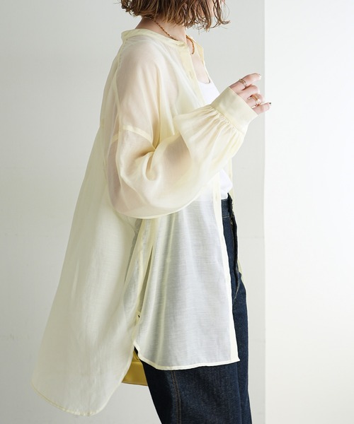 シアーバンドカラーシャツ