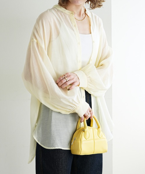 シアーバンドカラーシャツ