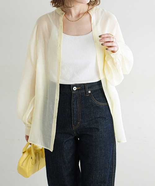 シアーバンドカラーシャツ