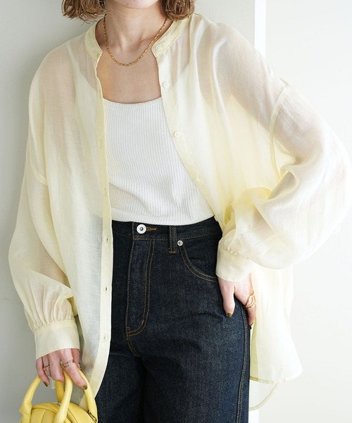 DISCOAT(ディスコート)の「シアーバンドカラーシャツ(シャツ/ブラウス・レディース・アイボリー/ブルー/ピンク/モカ・FREE)」の12枚目の写真