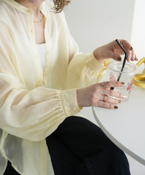 DISCOAT(ディスコート)の「シアーバンドカラーシャツ(シャツ/ブラウス・レディース・アイボリー/ブルー/ピンク/モカ・FREE)」の17枚目の写真