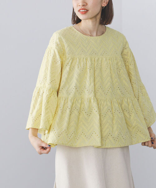 BEAMS HEART(ビームスハート)の「BEAMS HEART / 総刺繍 ティアード ブラウス(シャツ/ブラウス・レディース・オフホワイト/クリアブラック/イエロー・FREE)」の17枚目の写真