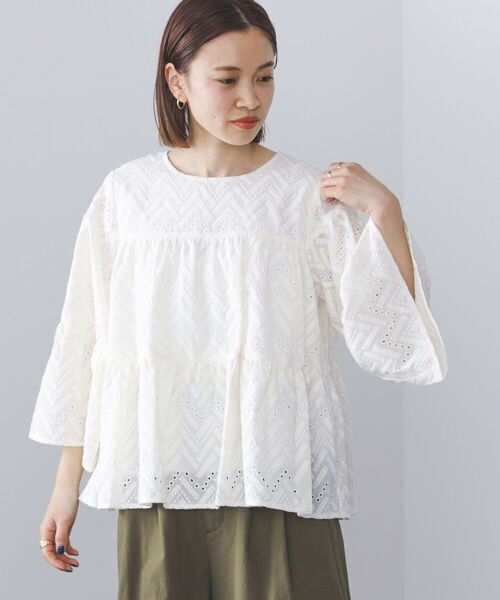 BEAMS HEART(ビームスハート)の「BEAMS HEART / 総刺繍 ティアード ブラウス(シャツ/ブラウス・レディース・オフホワイト/クリアブラック/イエロー・FREE)」の7枚目の写真