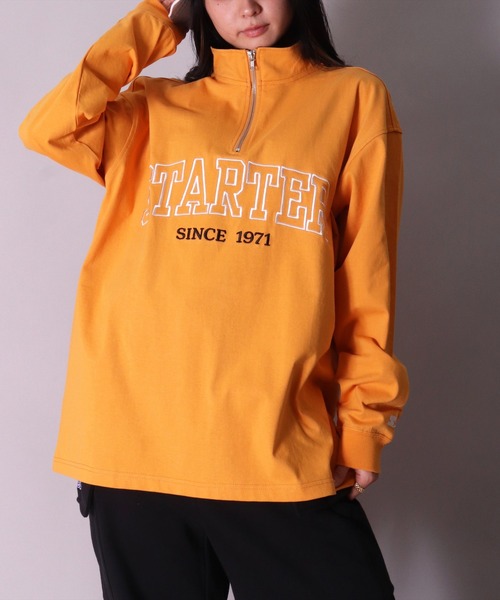 STARTER BLACK LABEL(スターターブラックレーベル)の「(YO)【STARTER BLACK LABEL】ブランドロゴ ハーフジップ 長袖 Tシャツ(Tシャツ/カットソー・メンズ・ブラック/グリーン/マスタード・MEDIUM/LARGE/X-LARGE)」の6枚目の写真